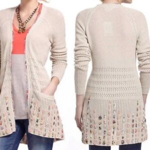 Anthropologie camel hair blend and silk ribbon weave long line cardigan